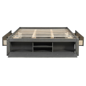 English Elm Queen Platform Storage Bed with Hydraulic Lift Footboard and Four Drawers Antique Finish Gray LP000139AAE