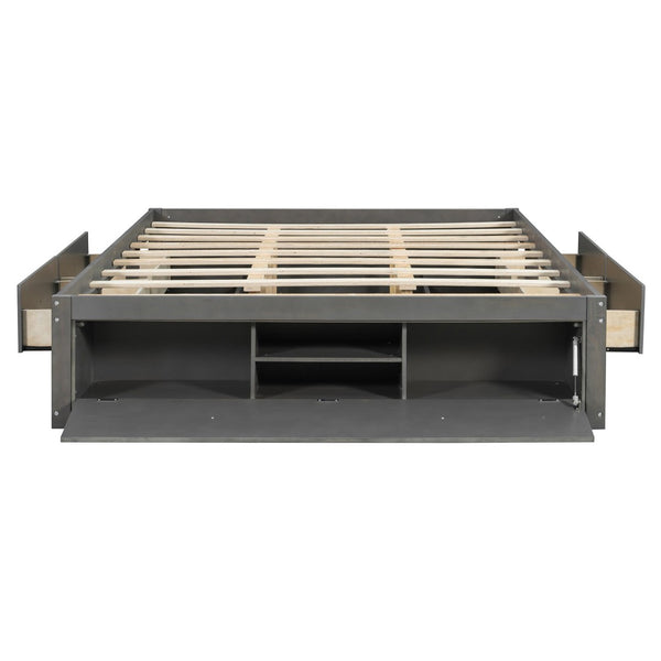 English Elm Queen Platform Storage Bed with Hydraulic Lift Footboard and Four Drawers Antique Finish Gray LP000139AAE