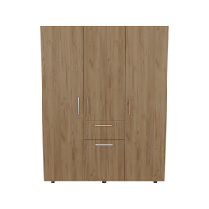English Elm Bariloche 70" High Four-Door Armoire with Drawer, 3 Hanging Rods & 7 Shelves — Natural Oak Wardrobe B200S00421