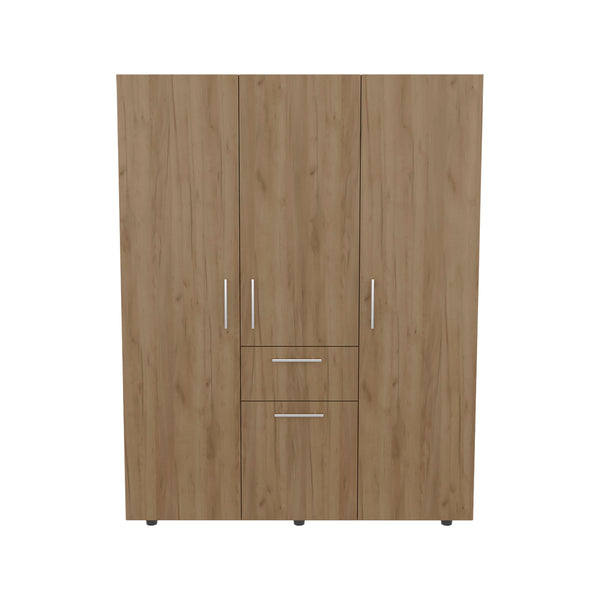 English Elm Bariloche 70" High Four-Door Armoire with Drawer, 3 Hanging Rods & 7 Shelves — Natural Oak Wardrobe B200S00421