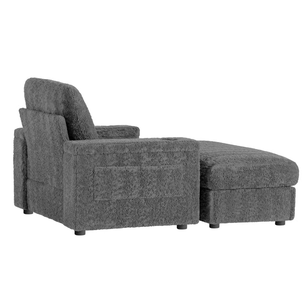 English Elm 42" Oversized Chaise Lounge Faux Rabbit Fur Sofa Bed with Storage Ottoman, Cup Holder, Reclining Cozy Seat N723P232726E
