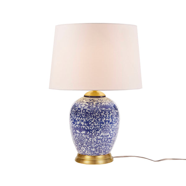 English Elm Blue Ceramic Ginger Jar Table Lamp with Classic Porcelain Base, Fabric Shade, 22.5" Height, Cord B035P280528