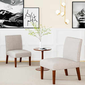 English Elm Fabric Accent Chair Set of 2 with Round Wood Table, Contemporary Armless Slipper Chairs for Small Spaces W1420P175368