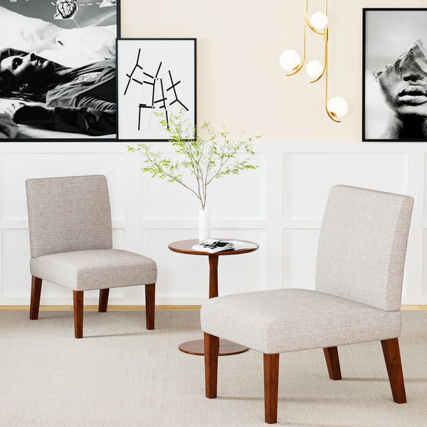 English Elm Fabric Accent Chair Set of 2 with Round Wood Table, Contemporary Armless Slipper Chairs for Small Spaces W1420P175368