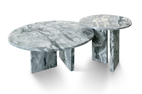 English Elm Blue Blue Gray natural marble coffee table set — luxury veined stone duo, polished, easy-assemble centerpiece W1696S00003