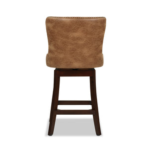 English Elm Jennifer Taylor Home - Holmes Tufted High-Back 360 Swivel Counter Stool in Mid Faux Leather — Handcrafted Comfort & Support Tan+Brown B2719P238380