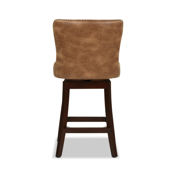 English Elm Jennifer Taylor Home - Holmes Tufted High-Back 360 Swivel Counter Stool in Mid Faux Leather — Handcrafted Comfort & Support Tan+Brown B2719P238380
