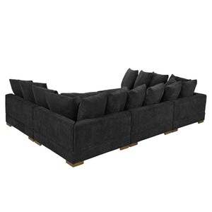 English Elm Large Corduroy Modular Sectional Sofa Sleeper with Ribbed Texture for Open Living Black B2748S00013