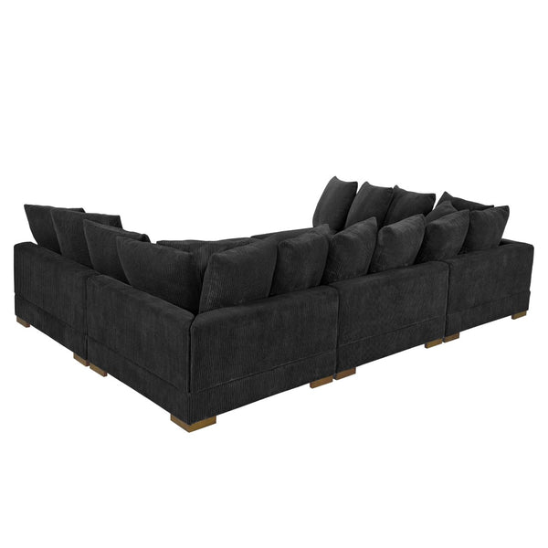 English Elm Large Corduroy Modular Sectional Sofa Sleeper with Ribbed Texture for Open Living Black B2748S00013
