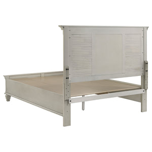 English Elm Capistrano Rustic Distressed White Queen Bed with 2 Drawers, High Louvered Headboard & Tapered Feet B062S00932