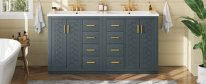 English Elm 60'' Bathroom Vanity Set With Elegant Ceramic Sink, Solid Wood Frame & Ample Storage For Modern Spaces N710SS00002C