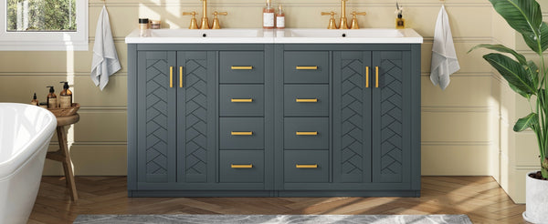 English Elm 60'' Bathroom Vanity Set With Elegant Ceramic Sink, Solid Wood Frame & Ample Storage For Modern Spaces N710SS00002C