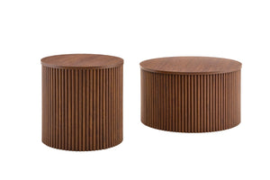 English Elm 2-piece Round Nesting Tables with Fluted Column Base Hidden Storage Oak Grain Finish Walnut W3875P396845