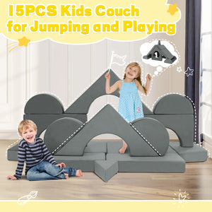 English Elm 14pcs Modular Foam Play Couch Set Convertible Toddler Fort Builder for Playrooms Light Gray T5880P493447