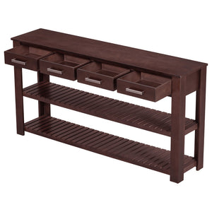 English Elm U_Style Modern Entryway Console Table With 4 Soft-Close Drawers & 2 Open Shelves For Organized Storage N711P241286D-GIGA