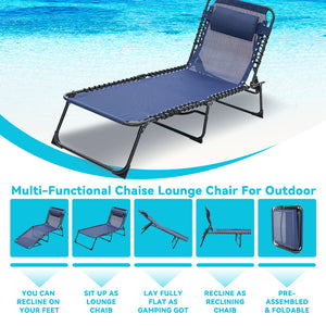 English Elm Folding Chaise Lounge Set of 2 - Portable Outdoor Pool Chairs with 4-Position Recline, Breathable Mesh, Pillow Dark Blue W3162P279116