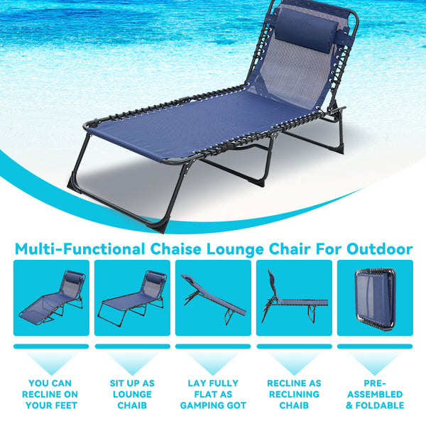 English Elm Folding Chaise Lounge Set of 2 - Portable Outdoor Pool Chairs with 4-Position Recline, Breathable Mesh, Pillow Dark Blue W3162P279116