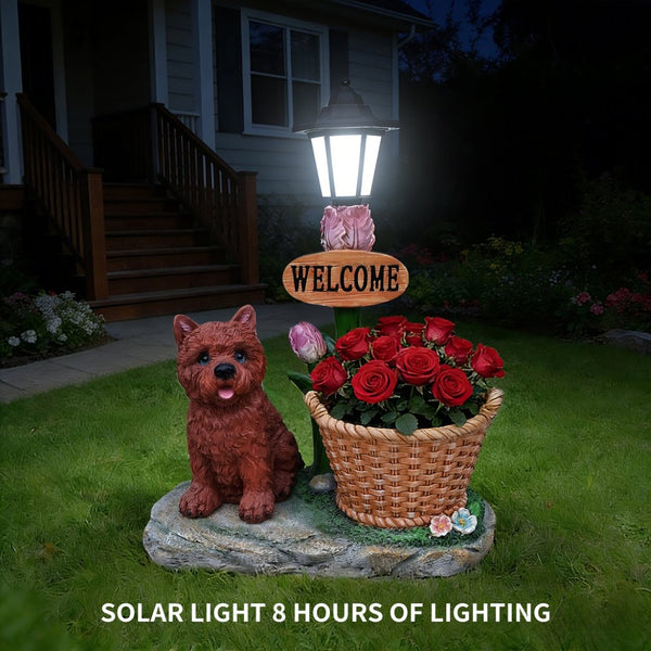 English Elm Labrador Solar Garden Statue with Led Glow and Built-in Succulent Planter Basin W5398P464248