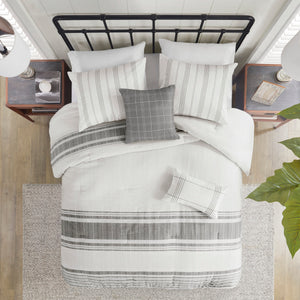English Elm 6 Piece Cotton Jacquard Comforter Set - Oversized King Bedding With Decorative Pillows & Bedskirt B035128775