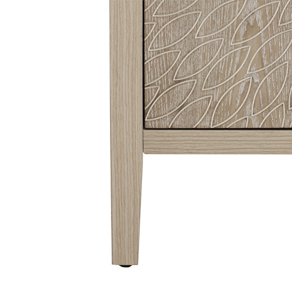 English Elm Sideboard Elegant Floral Handle Buffet Cabinet with 4 Doors, Adjustable Shelves & Reinforced Feet for Dining Room Storage Natural W688P232756