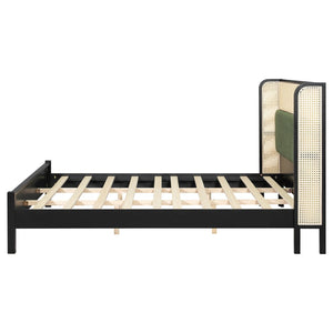 English Elm King Platform Bed Matte Black Frame Green Velvet Headboard Modern Low Profile N770PK375072B
