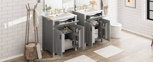 English Elm Modern 48 Inch Freestanding Bathroom Vanity Dual Ceramic Sinks Soft Close Gold Handles Grey N729P000008E