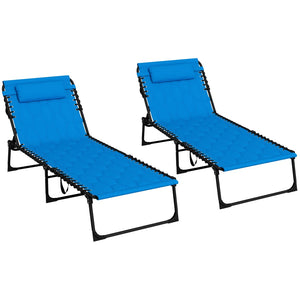 English Elm Outsunny Folding Chaise Lounge Set - 5-Level Recline, Padded Comfort, Portable Beach Chairs, Blue W2225P200624-GIGA