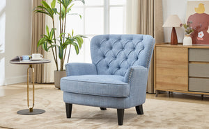 English Elm Christopher Knight Home® - Mirod Vintage Upholstered Lounge Chair with Tufted Back and Nailhead Trim, Solid Wood Legs, Cozy Comfort Light Blue N760P253374L