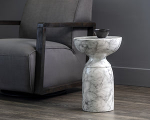Sunpan Goya End Table - Stylish Concrete Accent for Indoor and Outdoor Spaces, Unique Variations Included Marble Look / White