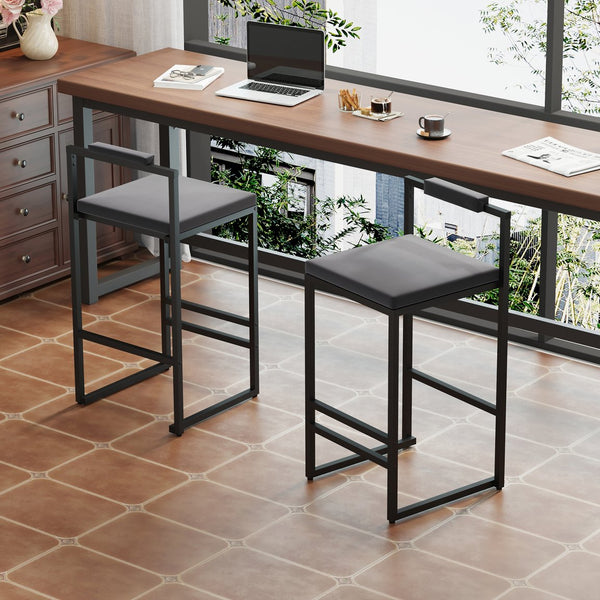 English Elm Bar Velvet Counter Height Bar Stools Set of 2 – Plush Gray Velvet, Matte Black Frame, 25.6" Seat W1757P310421