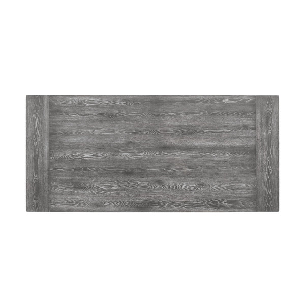 English Elm Rectangular Weathered Gray Trestle Dining Table with Double Turned Pedestal – Rustic Elegance, Durable Craftsmanship, Family-Friendly Centerpiece B016S00012