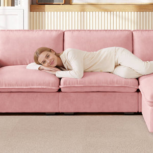English Elm Cloud Sectional Sofa with Movable Chaise Soft Chenille Upholstery for Modern Living Rooms Pink W1359S00063