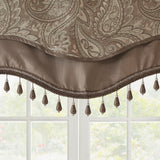 Madison Park Aubrey Traditional Jacquard Window Rod Pocket Valance With Beads MP41-4990 Blue/Brown