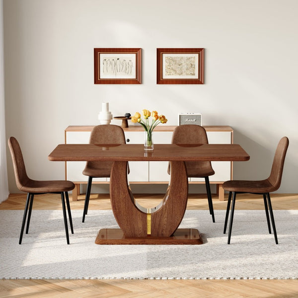 English Elm One Modern Five Piece Dining Set with Dark Wood Mdf Table and Brown Fabric Chairs W1151S04403
