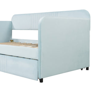 English Elm Upholstered Velvet Twin Daybed with Pull Out Trundle Sofa for Guest or Kids Room LP100127AAC