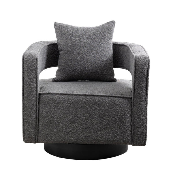 English Elm 29.13"w Boucle Swivel Accent Chair Open Back 360 Rotation Modern Lounge Seating Gray W3188P417878