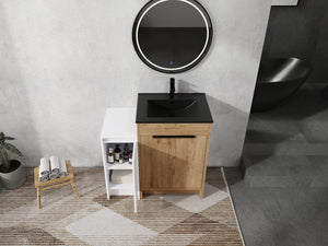 English Elm 36 Inch Freestanding Bathroom Vanity With Black Ceramic Sink & Soft-Close Doors For Modern Spaces W999S00308