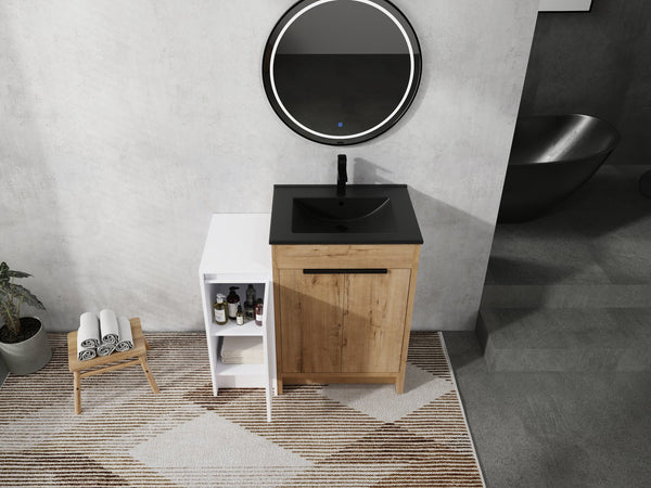 English Elm 36 Inch Freestanding Bathroom Vanity With Black Ceramic Sink & Soft-Close Doors For Modern Spaces W999S00308