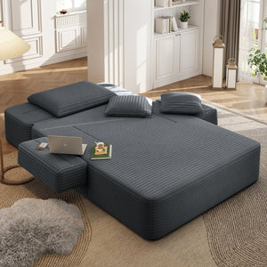 English Elm Luxurious Corduroy Convertible Chaise Lounge Sofa Bed with Foam Support for Apartments Dark Gray W3219P449014