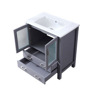 English Elm Dark Grey Bath Vanity 30 In. W X 18.25 In. D With White Ceramic Top - Modern Storage Solution! B2731P260423