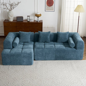 English Elm 101.2" Modern Sectional Sofa Full-Compressed Modular Couch with Deep Seating, Tufted Chenille Fabric, Pillows Included Blue N719S001890C