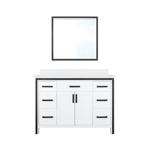 English Elm White Bath Vanity 48x22 with White Quartz Top, Soft-Close Drawers, Mirror Included, Durable Finish B2731S00805