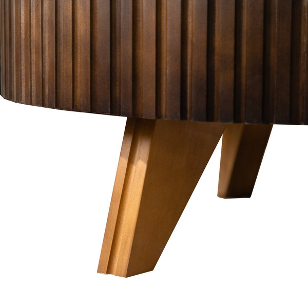 English Elm 35.4 Modern Round Retro Coffee Table with Solid Wood & MDF, Sturdy 110lb Capacity, Stylish Centerpiece Brown W757P241082