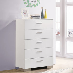 English Elm Dulcey High-Gloss Six-Drawer Dresser with Sleek Metal Accents and Spacious Storage for Bedrooms White B062P378385