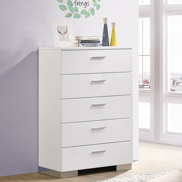 English Elm Dulcey High-Gloss Six-Drawer Dresser with Sleek Metal Accents and Spacious Storage for Bedrooms White B062P378385
