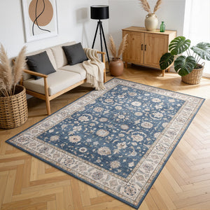 English Elm Premier Traditional Medallion Navy Low Pile Area Rug for Living and Dining Rooms B186P479401