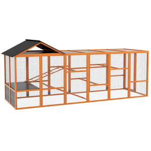 English Elm Wooden Backyard Chicken Run for Large Flocks with Dual Ladders and Rooftop Storage T3971S00066