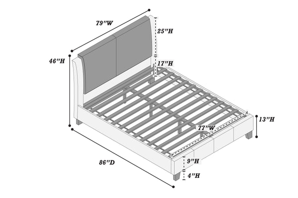 English Elm EASTERN Elegant King Bed in White & Grey Faux Leather Upholstery, Solid Wood Frame, HB 46" H — Modern Luxury Design B089S00125