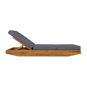 English Elm Boat-shape Acacia Wood Outdoor Chaise Lounge Slatted Teak Finish Poolside Recliner Dark Grey,Teak N770P380117T_N770P208326G