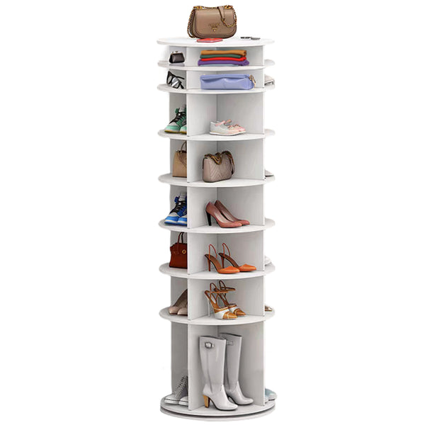 English Elm 8 Tier Rotating Shoe Rack Tower - 360° Spinning Organizer Holds 28 Pairs, Sturdy PVC Space-Saver White W2641P303444